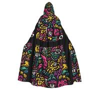 WHJHBD Cape à capuche pour adulte avec nœud papillon - Imprimé graffiti farfelu - Pour fêtes costumées, cosplay
