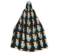 WHJHBD Cape à capuche pour adulte avec nœud papillon - Motif petit chat orange dans une tasse à pois - Pour Halloween et cosplay