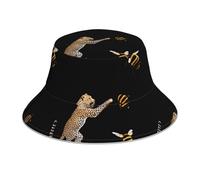 WHJHBD Chapeau bob réfléchissant petit léopard attrapant des abeilles imprimé pour homme et femme pour voyage, camping, activités de plein air, noir