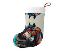 Whjhbd Chaussettes de Noël décoratives imprimées avec deux chevaux pour remplir de petits cadeaux tels que des bonbons et des petits jouets