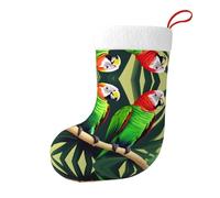 Whjhbd Chaussettes décoratives de Noël avec deux perroquets sur palmier vert pour remplir de petits cadeaux tels que des bonbons et des petits jouets