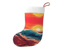 Whjhbd Chaussettes décoratives de Noël avec motif coucher de soleil et lever de soleil avec vagues de l'océan pour remplir de petits cadeaux tels que des bonbons et des petits jouets