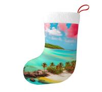Whjhbd Chaussettes décoratives de Noël imprimées avec paysage des Caraïbes pour remplir de petits cadeaux tels que des bonbons et des petits jouets