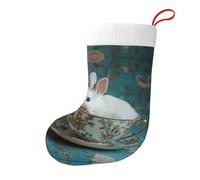 Whjhbd Chaussettes décoratives de Noël imprimées Little White Rabbit in the Teacup pour remplir de petits cadeaux tels que des bonbons et des petits jouets