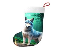 Whjhbd Chaussettes décoratives de Noël imprimées loup pour remplir de petits cadeaux tels que des bonbons et des petits jouets