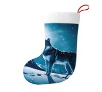 Whjhbd Chaussettes décoratives de Noël imprimées loup sur une montagne enneigée pour remplir de petits cadeaux tels que des bonbons et des petits jouets