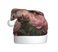 WHJHBD Eagle among the peonies Printed Men's and Women Plush Christmas Hats Adult New Year Holiday Party Caps