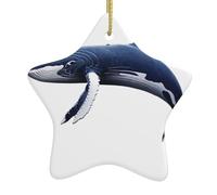 WHJHBD Étoile en céramique à suspendre pour sapin de Noël Motif requin Grand requin 7,9 x 7,9 cm