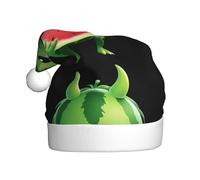 WHJHBD Petits monstres mangeant de pastèque imprimés pour hommes et femmes chapeaux de Noël en peluche pour adultes Nouvel An fêtes