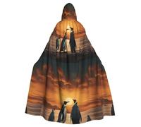 WHJHBD Pingouin regardant le ciel Impression Halloween Cape à capuche pour adulte avec nœud papillon pour fêtes costumées, cosplay