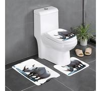 WHJHBD Rhino Drinking Water by The River Lot de 3 tapis antidérapants rectangulaires en forme de U et ovales pour toilettes, coiffeuse et baignoire 61 x 40,6 cm