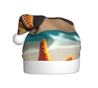 WHJHBD Sunny Day Beach Starfish Printed Men's and Women Plush Christmas Hats Adult New Year Holiday Party Caps