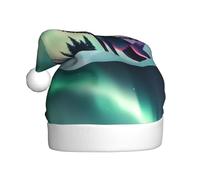 WHJHBD Wolves Howl in the Northern Lights Printed Men's and Women Plush Christmas Hats Adult New Year Holiday Party Caps