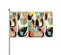 WHJSHOP Art moderne du milieu du siècle avec motif chat imprimé drapeau de décoration extérieure 0,9 x 1,5 m - Couvre-lit en polyester vif pour cour, terrasse et célébrations festives