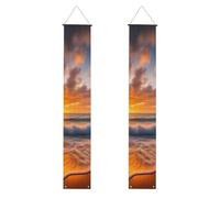 WHJSHOP Bannière de porche Beach Maui Hawaï, coucher de soleil, vagues, nuages - Robuste, durable, lavable et réutilisable - Décoration de remise de diplôme pour fêtes, cérémonies, portes d'entrée