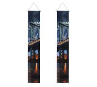 WHJSHOP Bannière de porche de remise de diplôme New York Manhattan Bridge Night Picture - Robuste, durable, lavable et réutilisable, décoration de remise de diplôme pour fêtes, cérémonies, portes