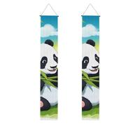 WHJSHOP Bannière de porche « Two Happy Pandas » - Robuste, durable, lavable et réutilisable - Décoration de remise de diplôme pour fêtes, cérémonies, portes d'entrée