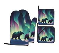 WHJSHOP Bears Northern Lights Ensemble de maniques et maniques imperméables et résistantes à la chaleur pour une cuisine sûre et un nettoyage facile