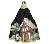 WHJSHOP Big Bad Wolf Outside The Thatched Cottage Picture Halloween Adulte Cape à capuche Vêtements pour homme et femme Manteau Jeu de rôle