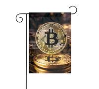 WHJSHOP Bitcoin Drapeaux de jardin 30,5 x 45,7 cm pour décoration de cour avec une largeur de poteau de 3 cm (drapeau uniquement, mât non inclus)
