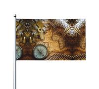 WHJSHOP Boussole et carte du monde - Drapeau décoratif d'extérieur - En polyester de qualité supérieure - Pour jardin, terrasse et présentations festives - 0,9 x 1,5 m