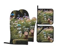 WHJSHOP Bubbles in The Garden Lot de 4 maniques isolantes anti-brûlures et isolation thermique Motif bulles dans le jardin