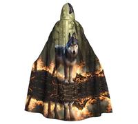 WHJSHOP Cape à capuche imprimée loup en flammes pour adulte, pour Halloween, jeux de rôle et fêtes costumées