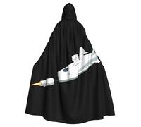 WHJSHOP Cape à capuche imprimée ours blanc sur le vaisseau spatial pour Halloween, jeux de rôle et fêtes costumées