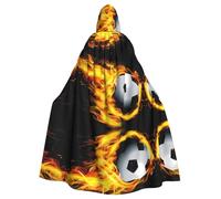 WHJSHOP Cape à capuche pour adulte avec image de flamme de football pour jeux de rôle, costumes de scène, fêtes facile d'entretien