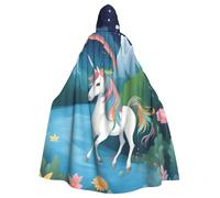 WHJSHOP Cape à capuche pour adulte avec image de licornes en cours d'exécution pour Halloween, costumes de jeu de rôle et fêtes à thème