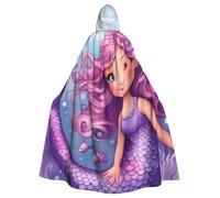 WHJSHOP Cape à capuche pour adulte avec imprimé sirène rose violet pour Halloween, jeux de rôle et fêtes costumées