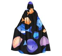 WHJSHOP Cape à capuche pour adulte avec motif coquillages violets et poissons bleus pour Halloween, jeux de rôle et fêtes costumées