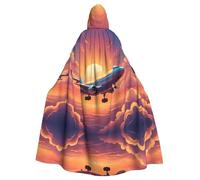 WHJSHOP Cape à capuche pour adulte motif avion, coucher de soleil et ciel pour Halloween est une cape super grande, confortable et durable