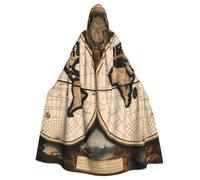WHJSHOP Cape à capuche pour adulte, motif carte du monde antique, pour Halloween, jeux de rôle et fêtes costumées