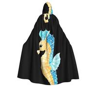 WHJSHOP Cape à capuche pour adulte motif hippocampe avec ailes pailletées pour Halloween, jeux de rôle et fêtes costumées
