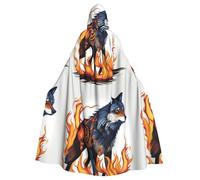 WHJSHOP Cape à capuche pour adulte motif loup couvert de feu imprimé Halloween sans fermeture éclair, confortable et durable pour les jeux de rôle