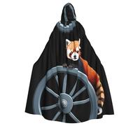WHJSHOP Cape à capuche pour adulte motif panda rouge poussant une roue pour Halloween, jeux de rôle et fêtes costumées