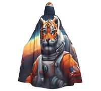 WHJSHOP Cape à capuche pour adulte Motif petit tigre dans l'espace pour Halloween, jeux de rôle et fêtes costumées