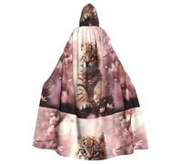 WHJSHOP Cape à capuche pour adulte motif petit tigre sous le cerisier en fleurs, sans fermeture éclair, confortable et durable pour les jeux de rôle