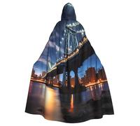 WHJSHOP Cape à capuche pour adulte New York Manhattan Bridge Night Picture pour Halloween, jeux de rôle et fêtes à thème