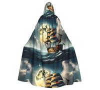 WHJSHOP Cape à capuche pour homme et femme Motif bateau à voile pirate pleine lune