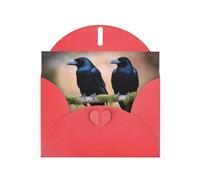 WHJSHOP Carte de vœux avec deux corbeaux noirs - Papier nacré de qualité supérieure, effet perlé double face, enveloppe en papier perlé avec boucle d'amour