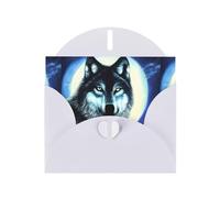 WHJSHOP Carte de vœux blanche avec motif loup sous la lune 10,2 x 15,2 cm pour Noël, anniversaire d'enfant, Saint-Valentin, anniversaire de mariage et invitations de fête