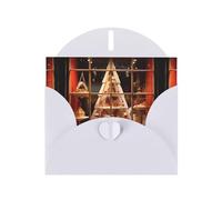 WHJSHOP Carte de vœux blanche avec motif sapin de Noël dans la fenêtre, parfaite pour la Saint-Valentin, un anniversaire de mariage et des invitations de fête