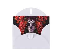 WHJSHOP Carte de vœux blanche Day of the Dead Sugar Roses Skull Pattern 10,2 x 15,2 cm pour Noël, anniversaire d'enfant, Saint-Valentin, anniversaire de mariage et invitations de fête
