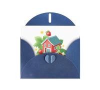 WHJSHOP Carte de vœux bleue avec fleurs de fraises sur le chalet, parfaite pour la Saint-Valentin, un anniversaire de mariage et des invitations de fête