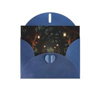 WHJSHOP Carte de vœux bleue avec impression de lumières de forêt foncée, parfaite pour la Saint-Valentin, un anniversaire de mariage et des invitations de fête