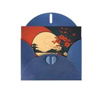 WHJSHOP Carte de vœux bleue avec impression fleur de prunier chinoise parfaite pour la Saint-Valentin, un anniversaire de mariage et des invitations de fête