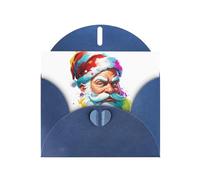 WHJSHOP Carte de vœux bleue avec impression tête de Père Noël, parfaite pour la Saint-Valentin, un anniversaire de mariage et des invitations de fête