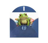 WHJSHOP Carte de vœux bleue grenouille sur galets colorés, parfaite pour la Saint-Valentin, un anniversaire de mariage et des invitations de fête